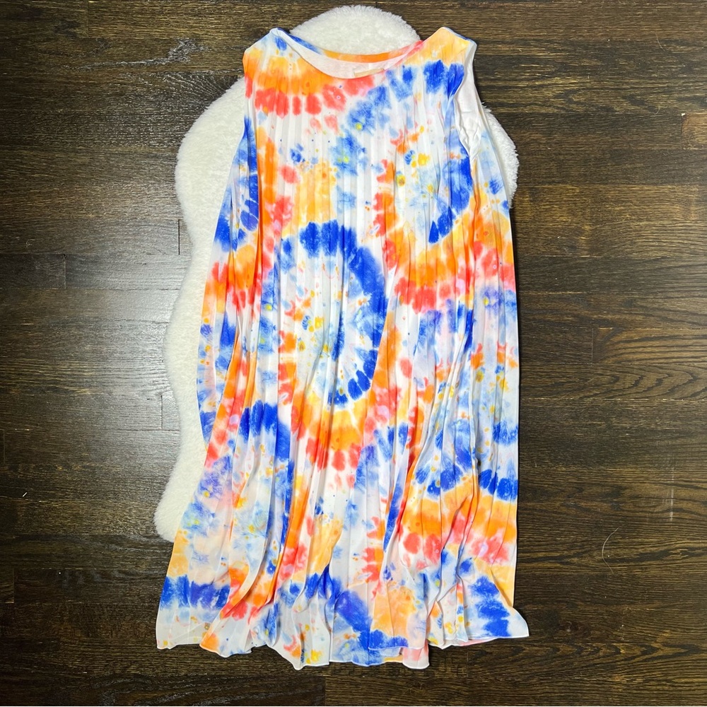 Cartoon Tie Dye Pleated Midi Shift Dress Size 16